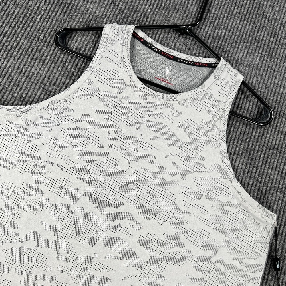Spyder Cropped Tank Top Womens Large Gray Camo‎ Sleeveless Gym Training New